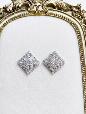Pavé Square Crystal Stud Earrings - White